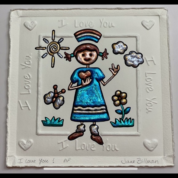 “I love you” embossed hand painting